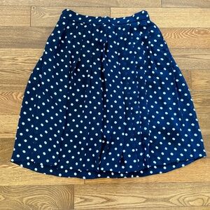 1940s-1950s style navy and white polka dot pleated A line skirt